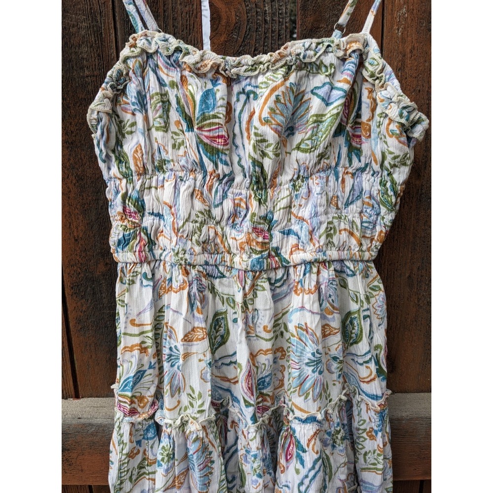 Angie Floral Babydoll Sun Dress M/L White Spaghetti Strap Boho Tiered Sundress - Picture 4 of 11